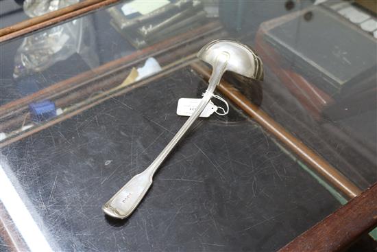 A George IV silver fiddle and thread pattern soup ladle, William Eaton, London, 1829, 9 oz.